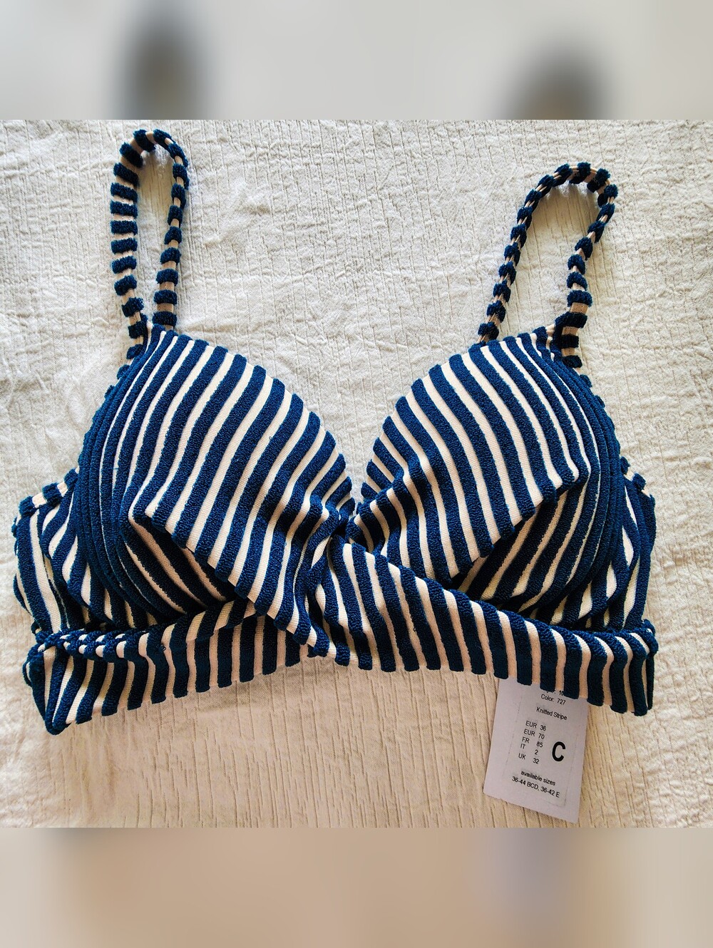 NWT Beachlife Knitted Stripe Underwire Bikini Top - Size EUR 36C / UK 32C